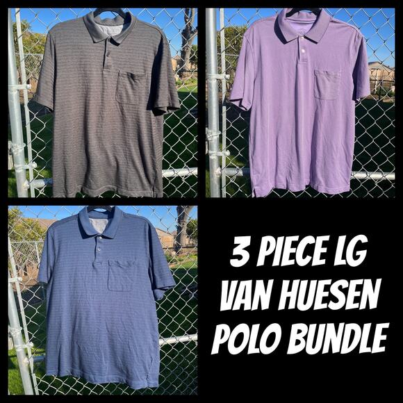 Van Heusen Flex Polo Shirt Bundle Men's Large 3 Pieces Golf Preppy Academia Cas - Picture 1 of 7